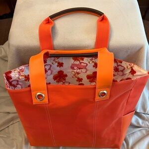 Lancôme Orange Tote with Floral Interior
